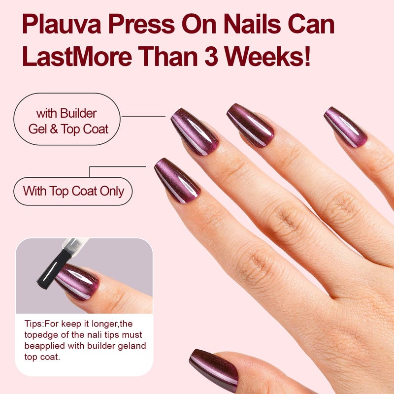 Plauva 150Pcs Cat Eye Press on Nails, Short Coffin Fake Nails, Glossy Glitter Cat Eye Nail Tips, Soft Gel Stick On Nails for Women and Girls 15 Sizes - Image 5